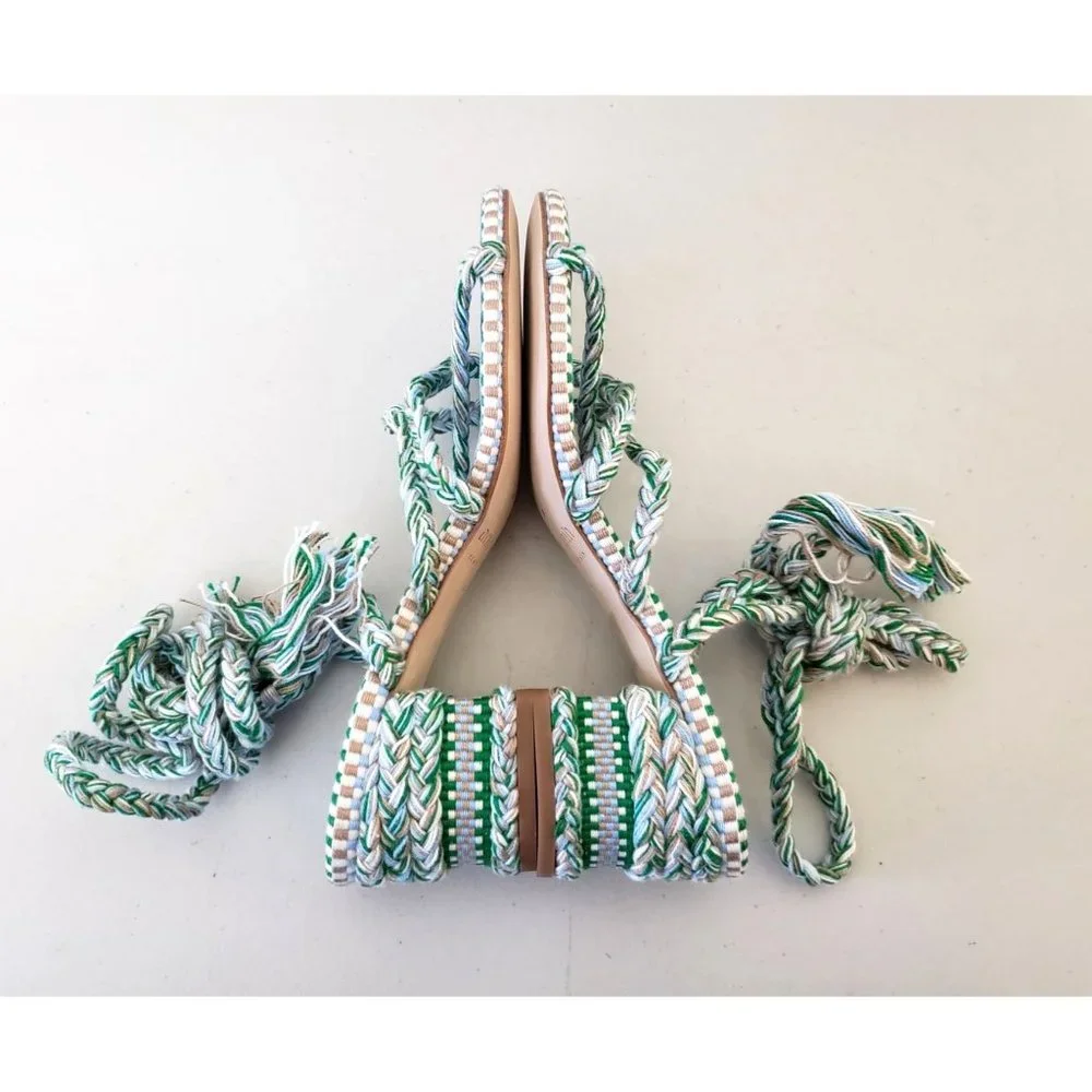 Anthropologie AMAMBAIH Isabel Braided Wrap Heel Sandals Green - Picture 4 of 5
